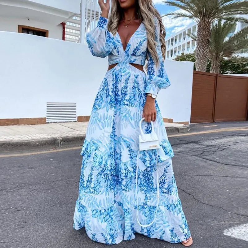 V-Neck Maxi Dress with Cut-out Details for Women