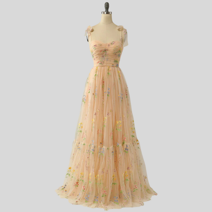 Elegant Embroidered Tulle Ball Gown – Statement Evening Wear