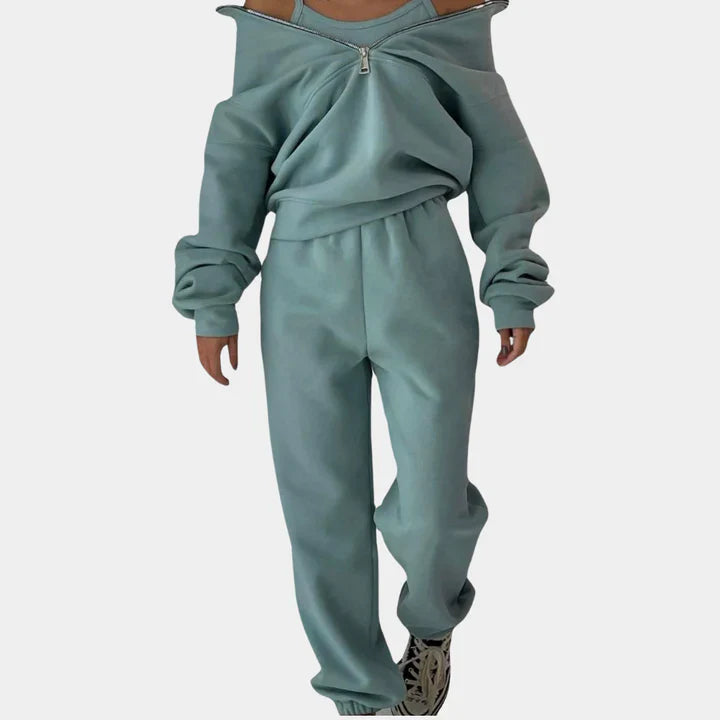 Comfortable Tracksuit Pullover with Zipper for Women