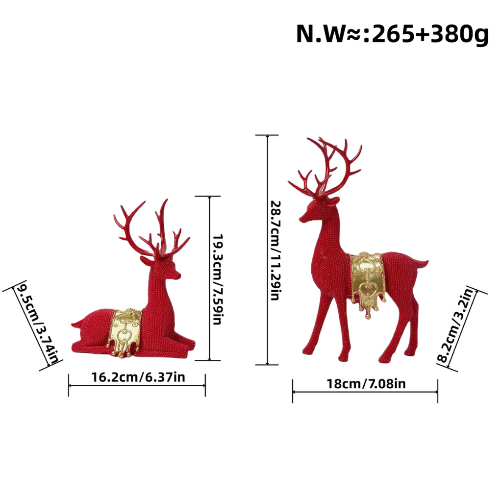 Set of 2 Silver Christmas Reindeer Statues