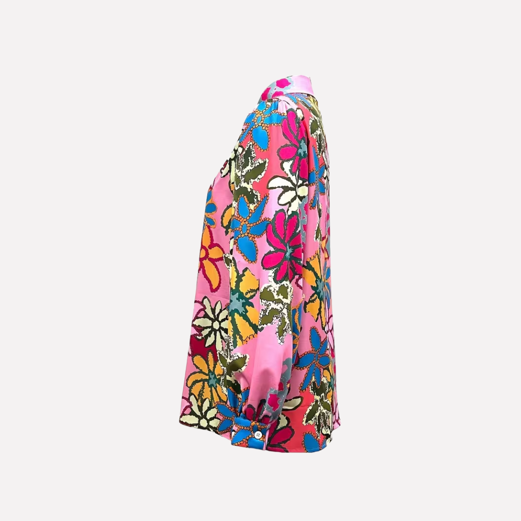 Women’s Floral Print Button‑Front Long‑Sleeve Shirt