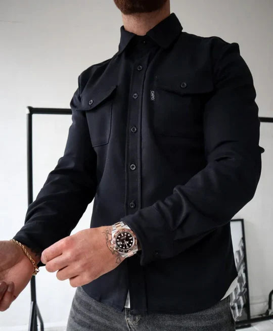 Men's Long-Sleeve Shirt with Pockets Classic Utility for Everyday Wear