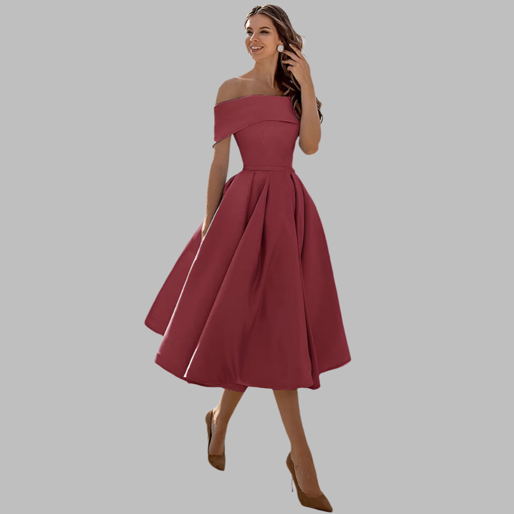 Off the Shoulder Satin Vintage Prom Dress