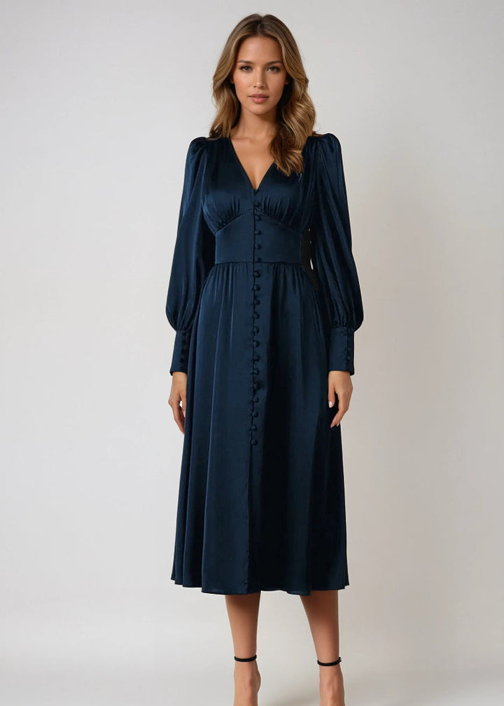 Elegant Satin V-Neck Maxi Dress for Women Timeless Elegance with a Modern Touch