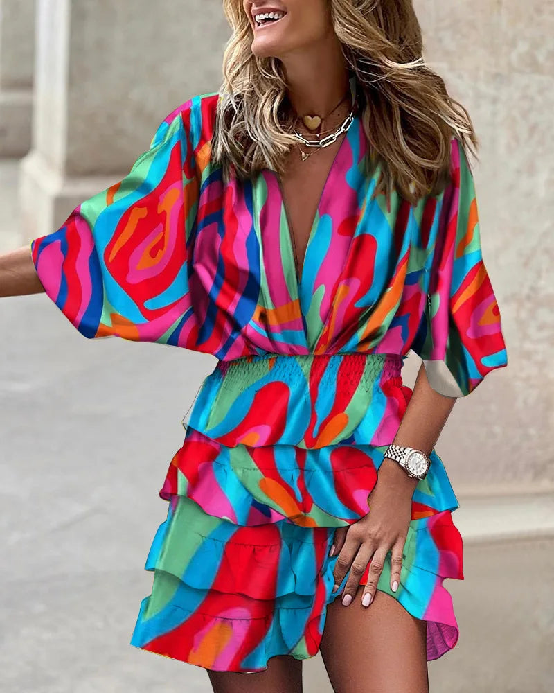 Floral Print Ruffle Tiered Wrap Dress