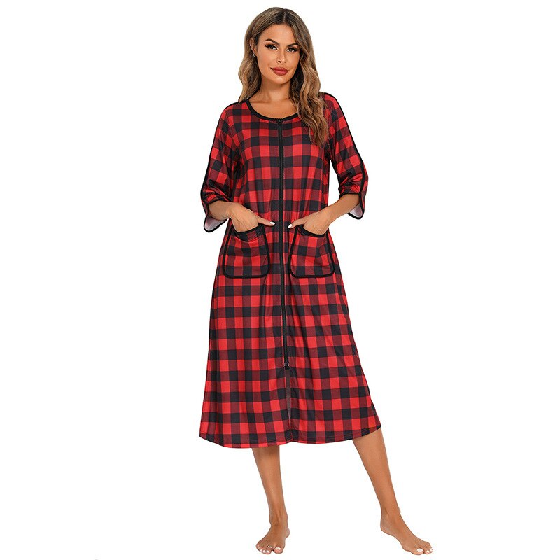 Warm Zip-Up Nightdress with Hood