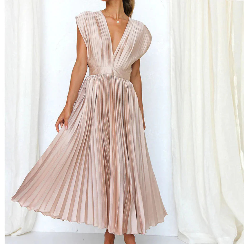 Women’s Modern V-Neck Sleeveless Dress – Chic Day-to-Evening Style