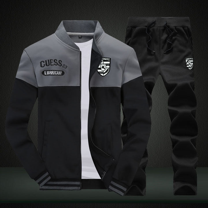 Sporty Baseball Men's Tracksuit in White and Blue