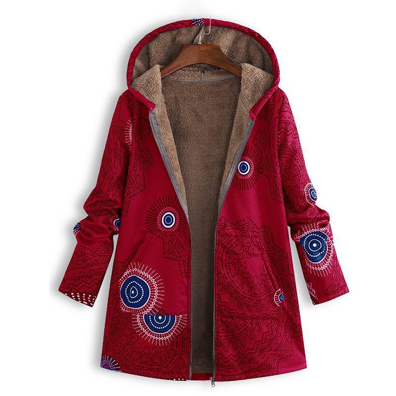 Long Women's Spring Jacket with Hood and Front Pockets