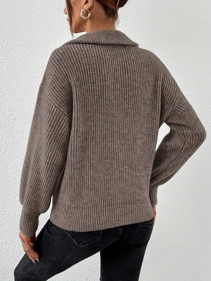 Casual Zip Up V-Neck Sweater for Women