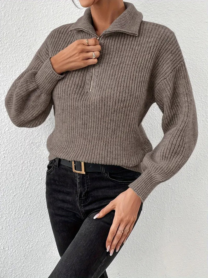 Casual Zip Up V-Neck Sweater for Women