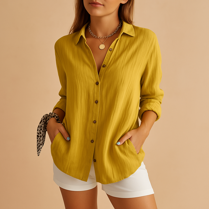 Damesblouse van luchtige katoen-linnenmix met comfortabele pasvorm, ideaal voor werk, vrije tijd of een avondje uit.