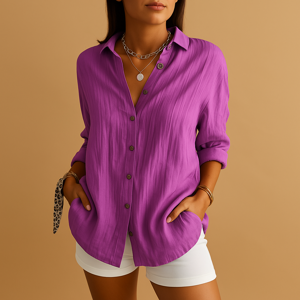 Damesblouse van luchtige katoen-linnenmix met comfortabele pasvorm, ideaal voor werk, vrije tijd of een avondje uit.