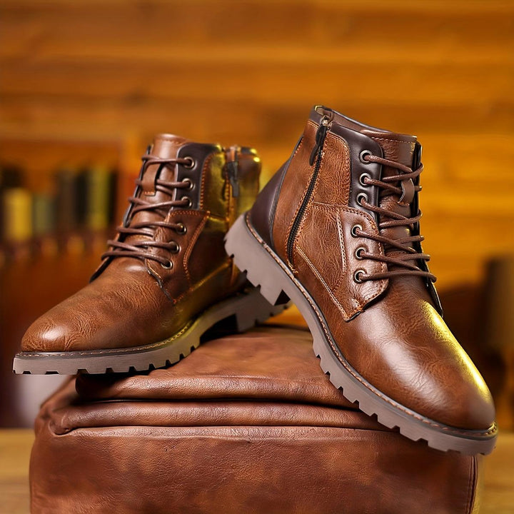 Men's Leather Zipper Dress Boots Sleek & Durable